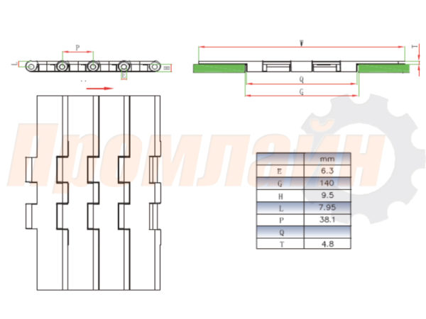 Цепь пластиковая 821-K1200 прямоходная Rexnord L0821603951